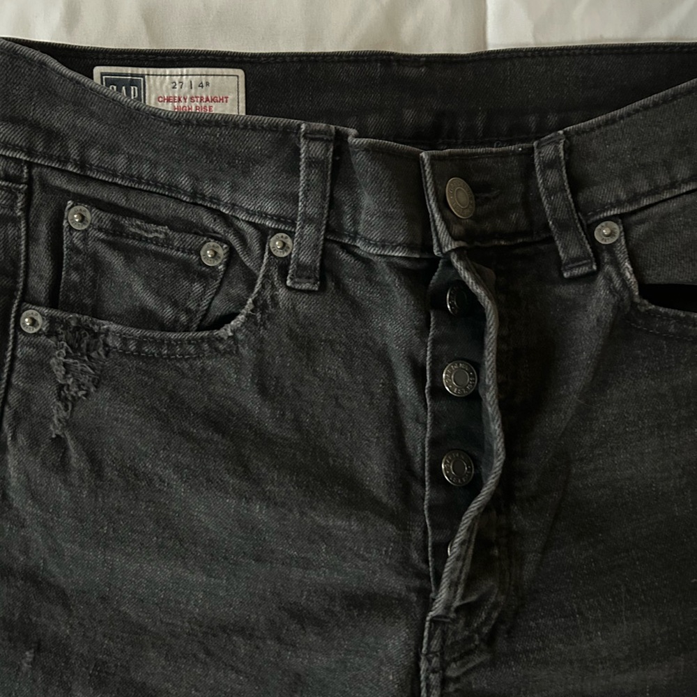 GAP 4R High Rise Cheeky Straight Jeans in Black with Hidden Button Fly - Picture 10 of 16